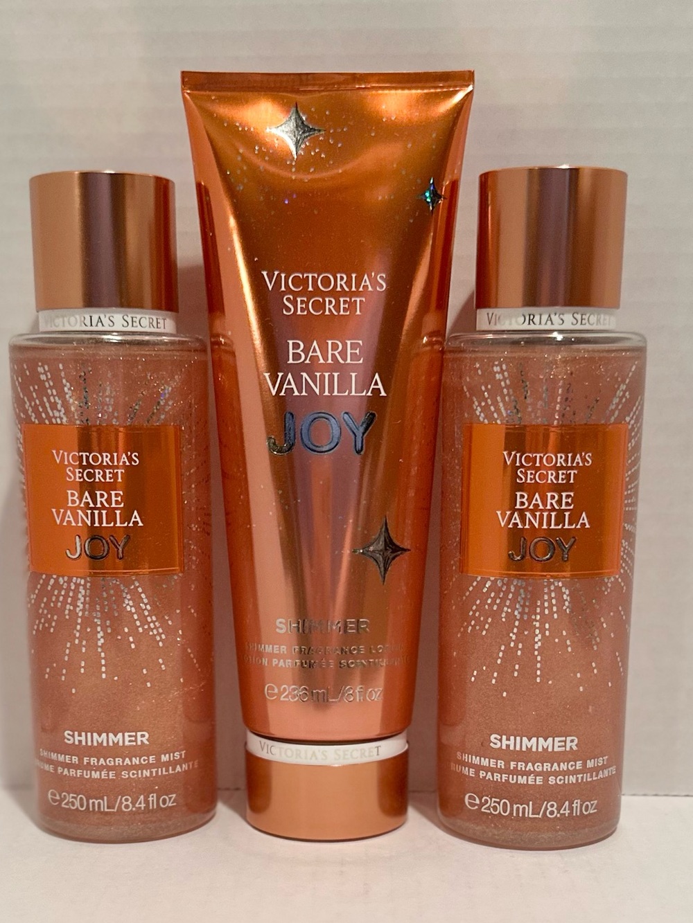 Victoria’s Secret NEW Bare Vanilla Joy Shimmer Fragrance Lotion & (2) Mists